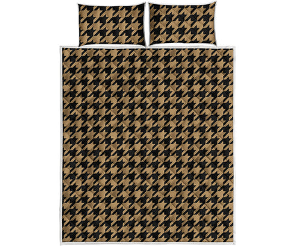Brown And Black Houndstooth Print Quilt Bed Set