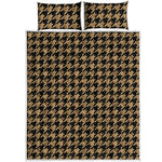 Brown And Black Houndstooth Print Quilt Bed Set
