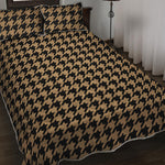 Brown And Black Houndstooth Print Quilt Bed Set
