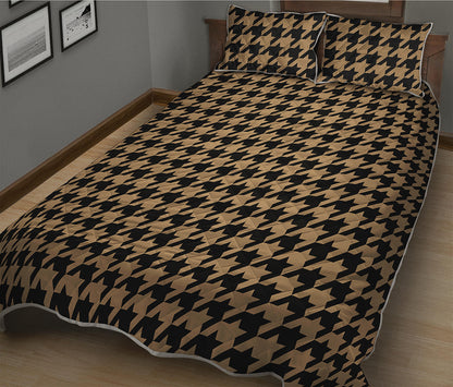 Brown And Black Houndstooth Print Quilt Bed Set