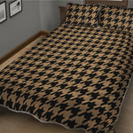 Brown And Black Houndstooth Print Quilt Bed Set