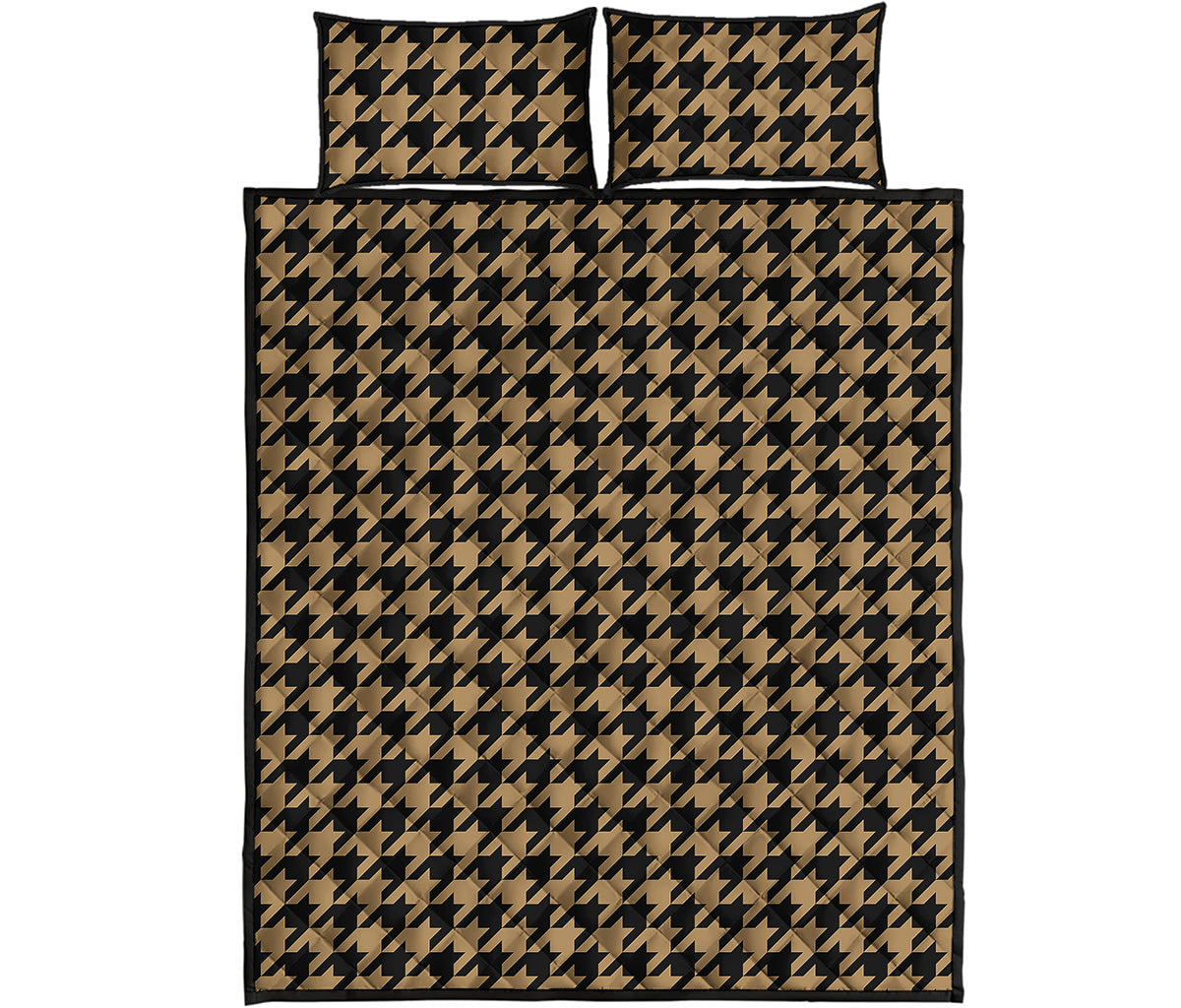 Brown And Black Houndstooth Print Quilt Bed Set