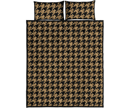 Brown And Black Houndstooth Print Quilt Bed Set