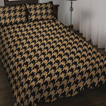 Brown And Black Houndstooth Print Quilt Bed Set