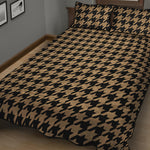 Brown And Black Houndstooth Print Quilt Bed Set