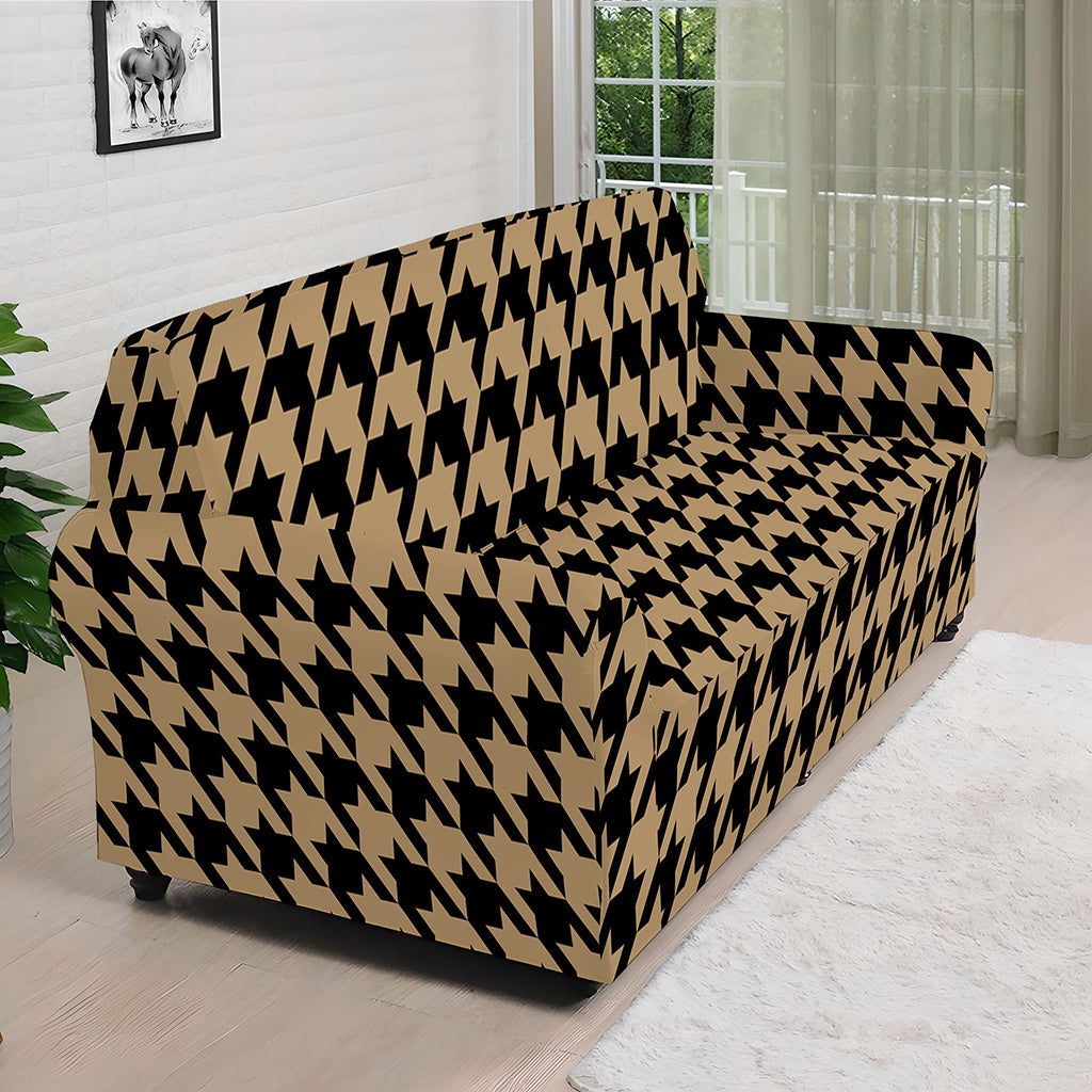 Brown And Black Houndstooth Print Sofa Cover