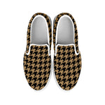 Brown And Black Houndstooth Print White Slip On Shoes