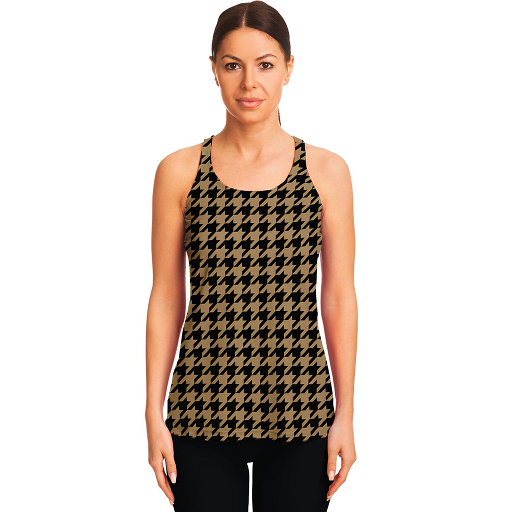 Brown And Black Houndstooth Print Women's Racerback Tank Top