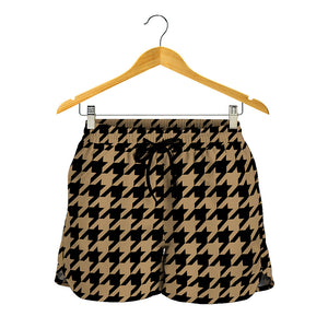 Brown And Black Houndstooth Print Women's Shorts