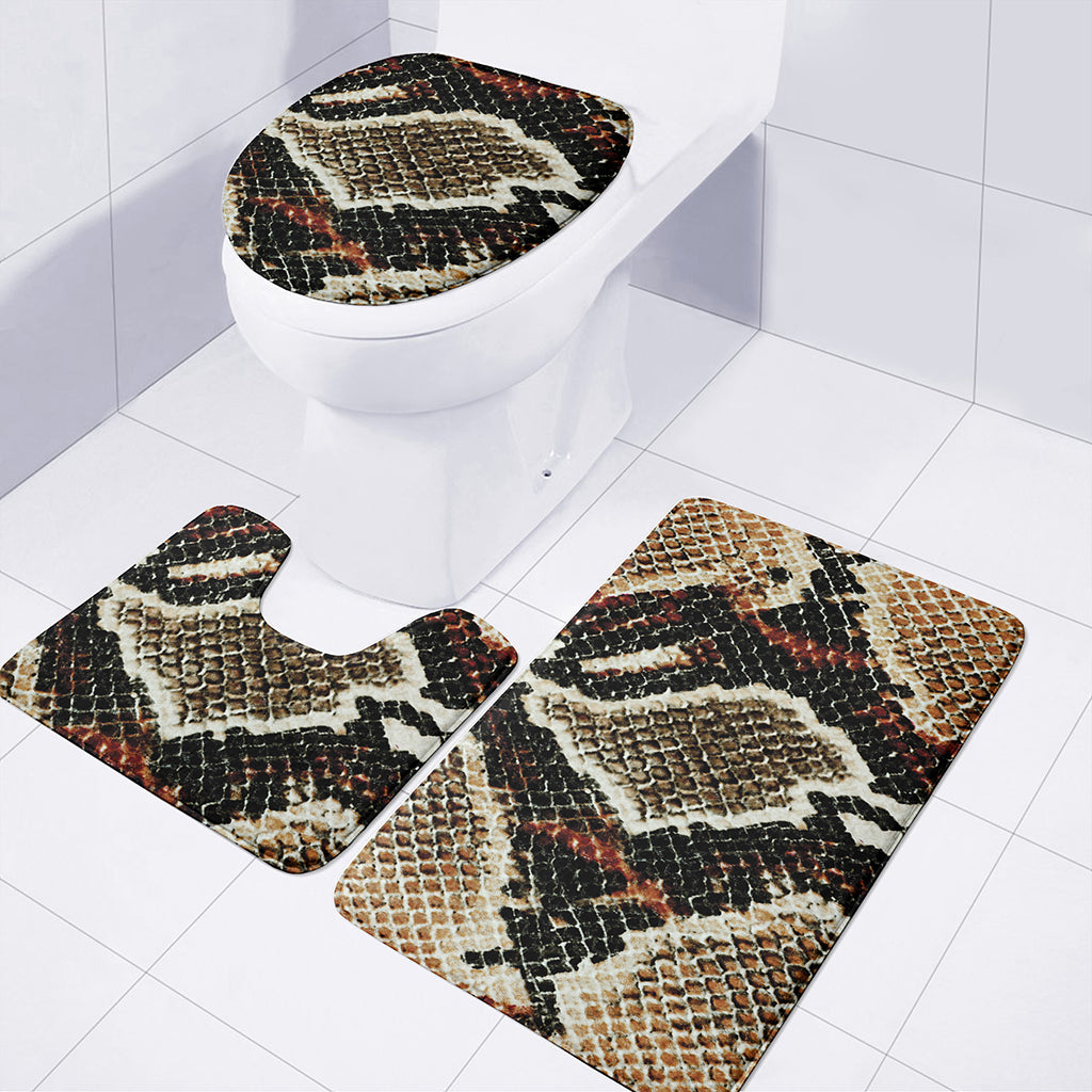 Brown And Black Snakeskin Print 3 Piece Bath Mat Set