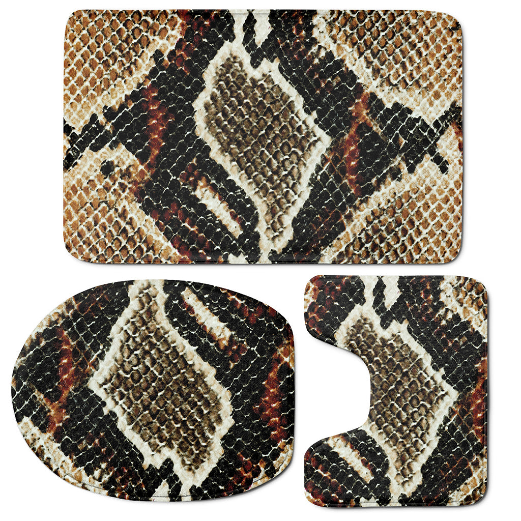 Brown And Black Snakeskin Print 3 Piece Bath Mat Set