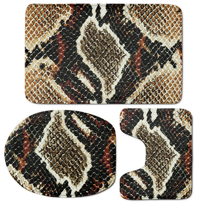 Brown And Black Snakeskin Print 3 Piece Bath Mat Set