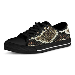 Brown And Black Snakeskin Print Black Low Top Shoes