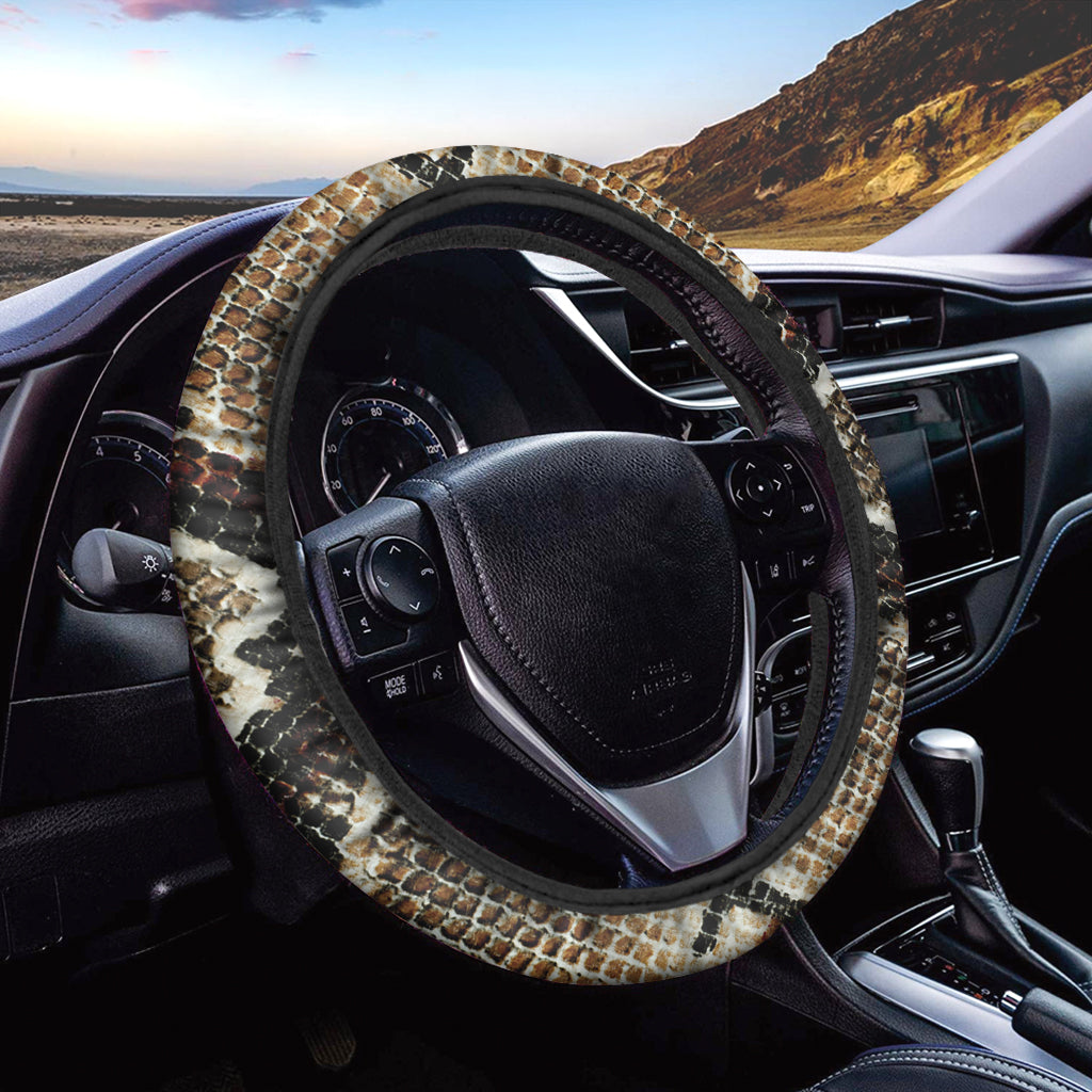 Brown And Black Snakeskin Print Car Steering Wheel Cover