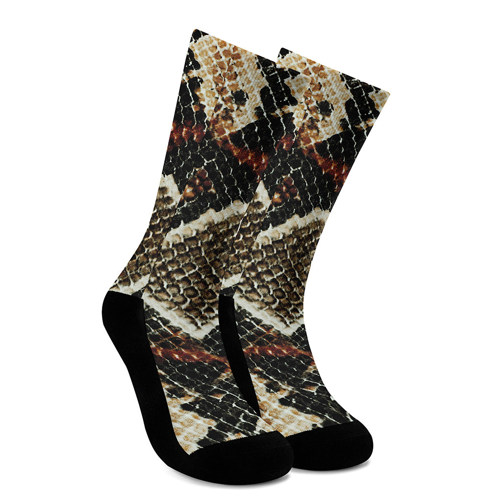 Brown And Black Snakeskin Print Crew Socks