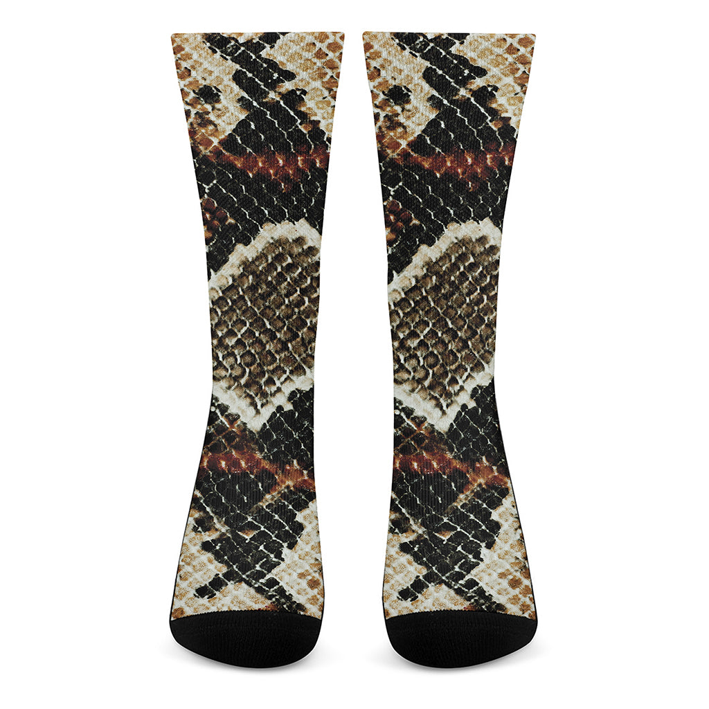 Brown And Black Snakeskin Print Crew Socks