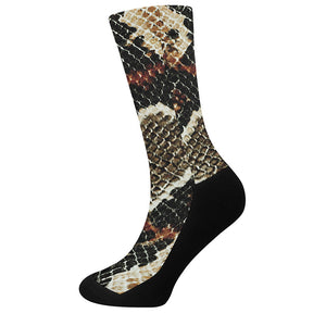 Brown And Black Snakeskin Print Crew Socks