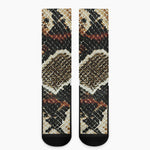 Brown And Black Snakeskin Print Crew Socks