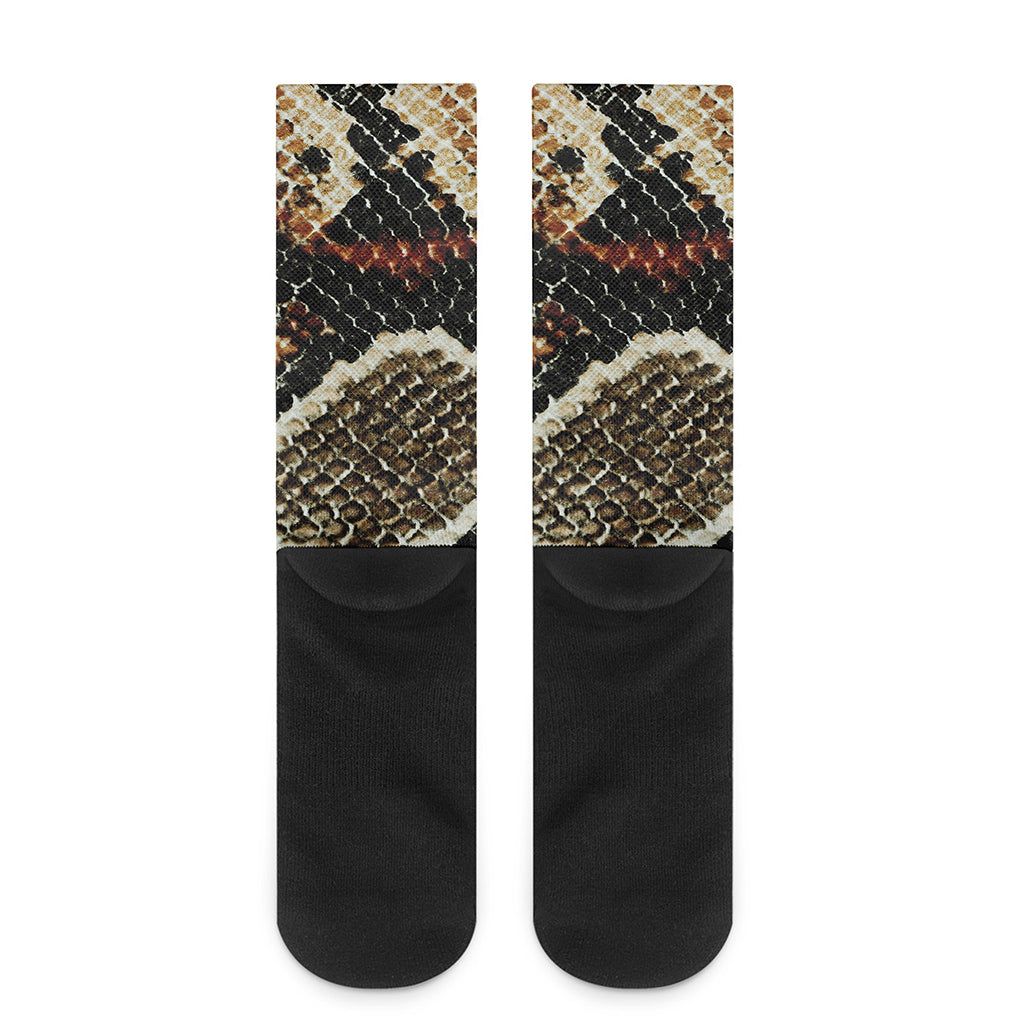 Brown And Black Snakeskin Print Crew Socks