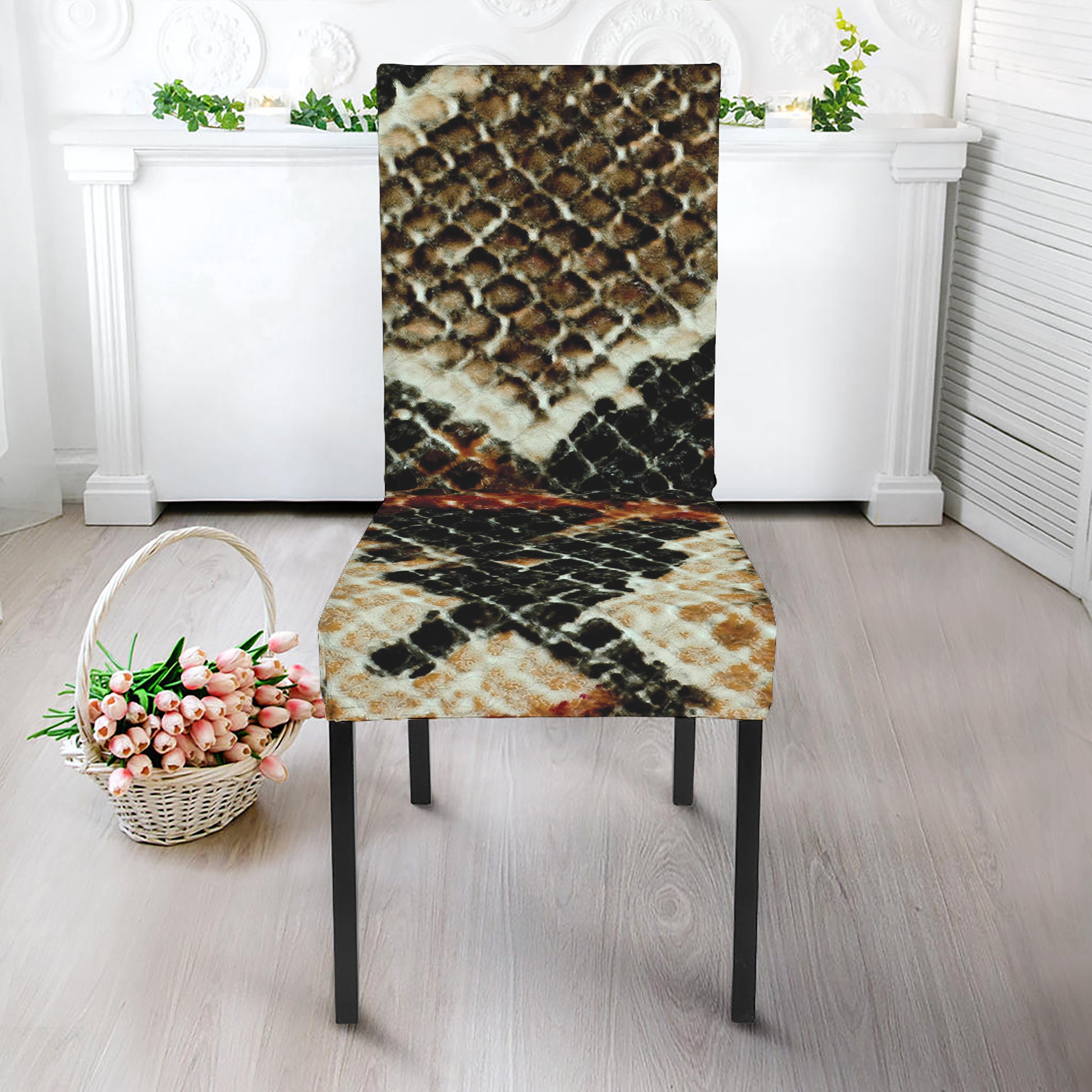 Brown And Black Snakeskin Print Dining Chair Slipcover
