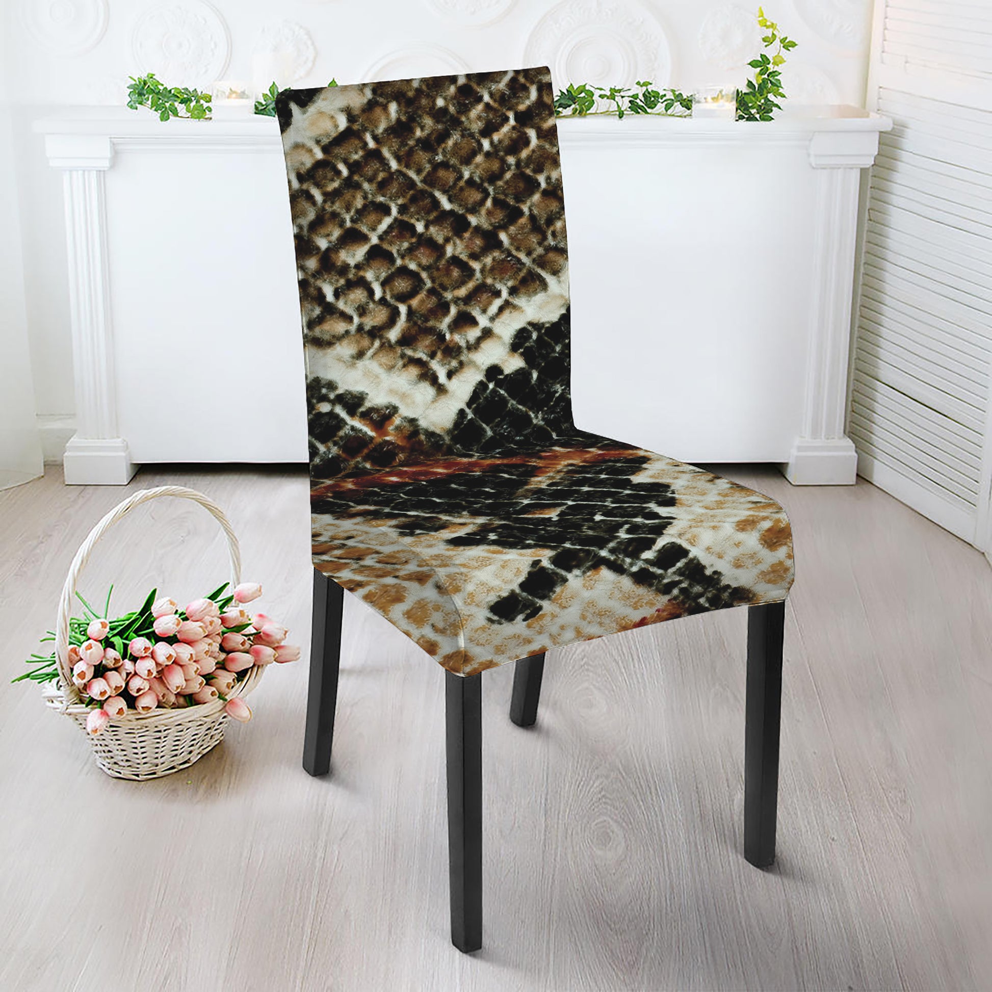Brown And Black Snakeskin Print Dining Chair Slipcover