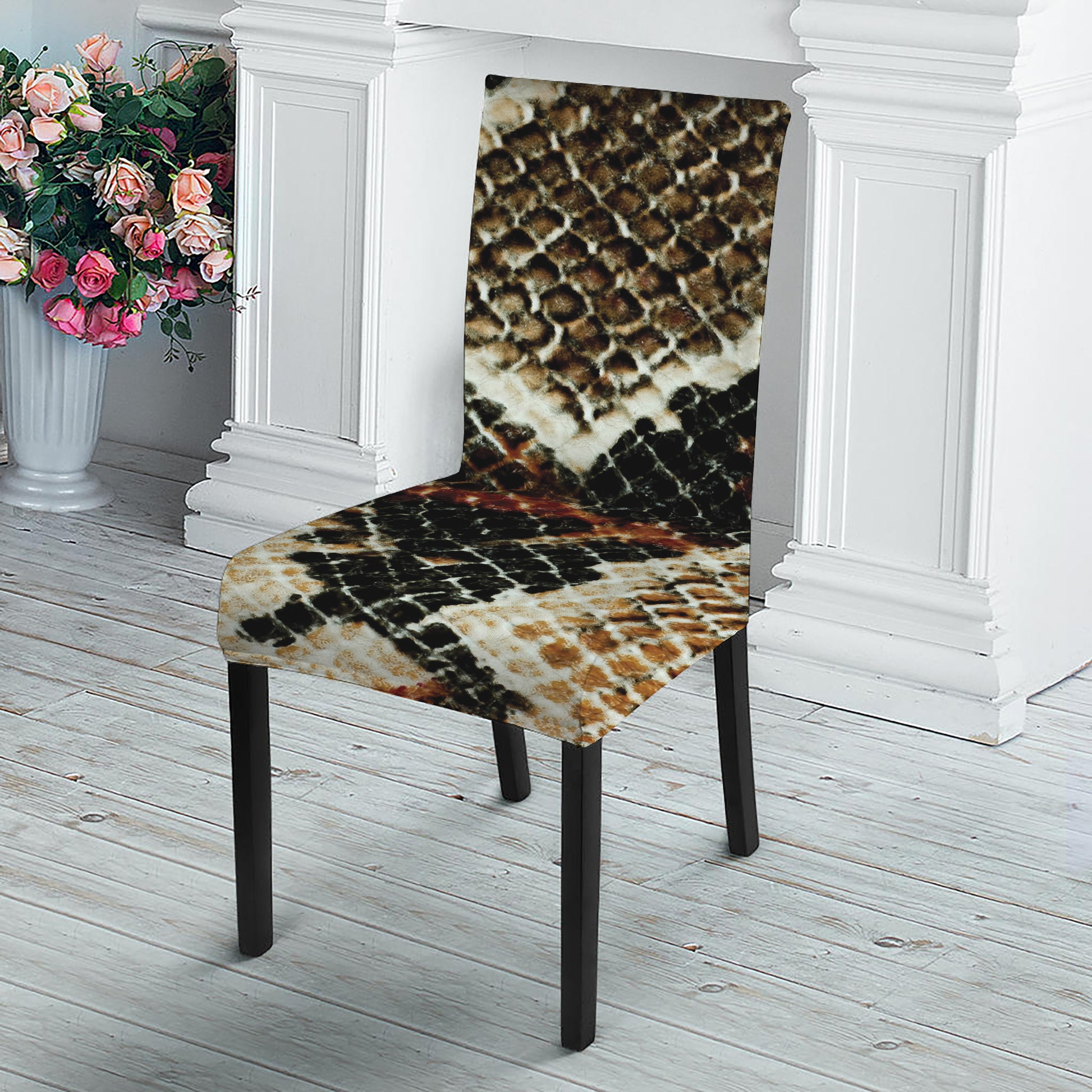 Brown And Black Snakeskin Print Dining Chair Slipcover
