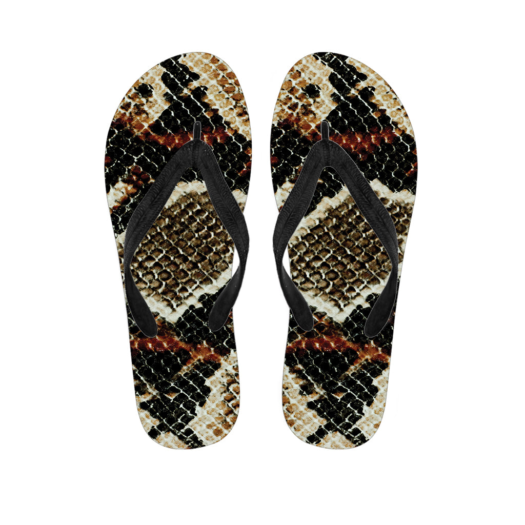 Brown And Black Snakeskin Print Flip Flops