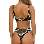 Brown And Black Snakeskin Print Front Bow Tie Bikini