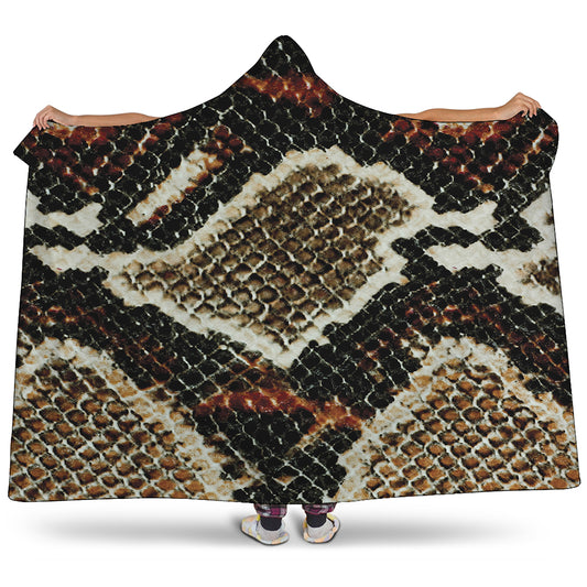 Brown And Black Snakeskin Print Hooded Blanket
