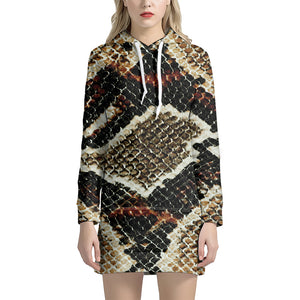 Brown And Black Snakeskin Print Hoodie Dress