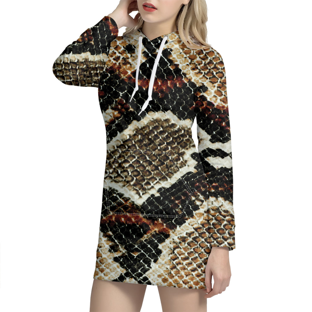 Brown And Black Snakeskin Print Hoodie Dress