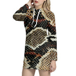 Brown And Black Snakeskin Print Hoodie Dress