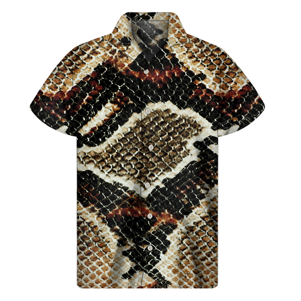 Brown And Black Snakeskin Print Men's Short Sleeve Shirt