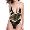 Brown And Black Snakeskin Print One Piece High Cut Swimsuit