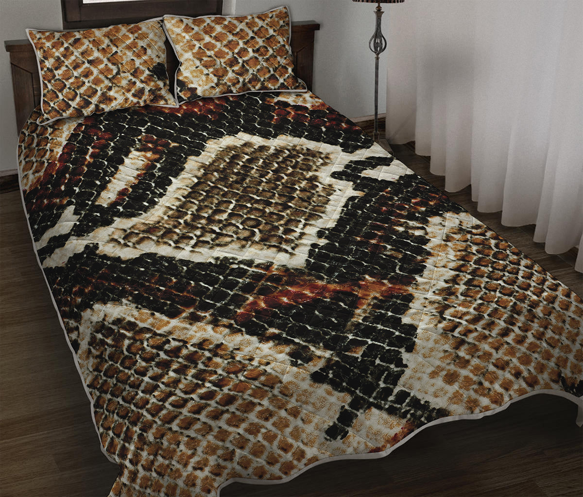Brown And Black Snakeskin Print Quilt Bed Set
