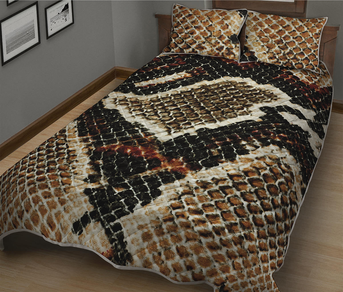 Brown And Black Snakeskin Print Quilt Bed Set