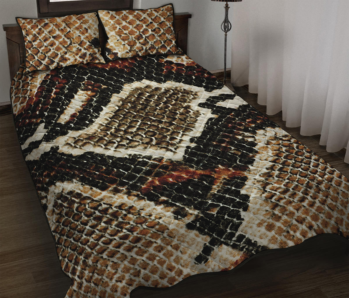 Brown And Black Snakeskin Print Quilt Bed Set