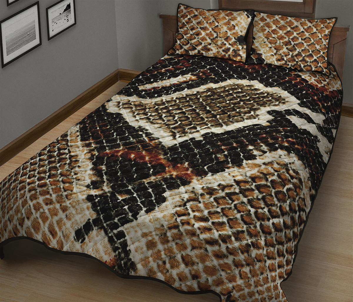 Brown And Black Snakeskin Print Quilt Bed Set