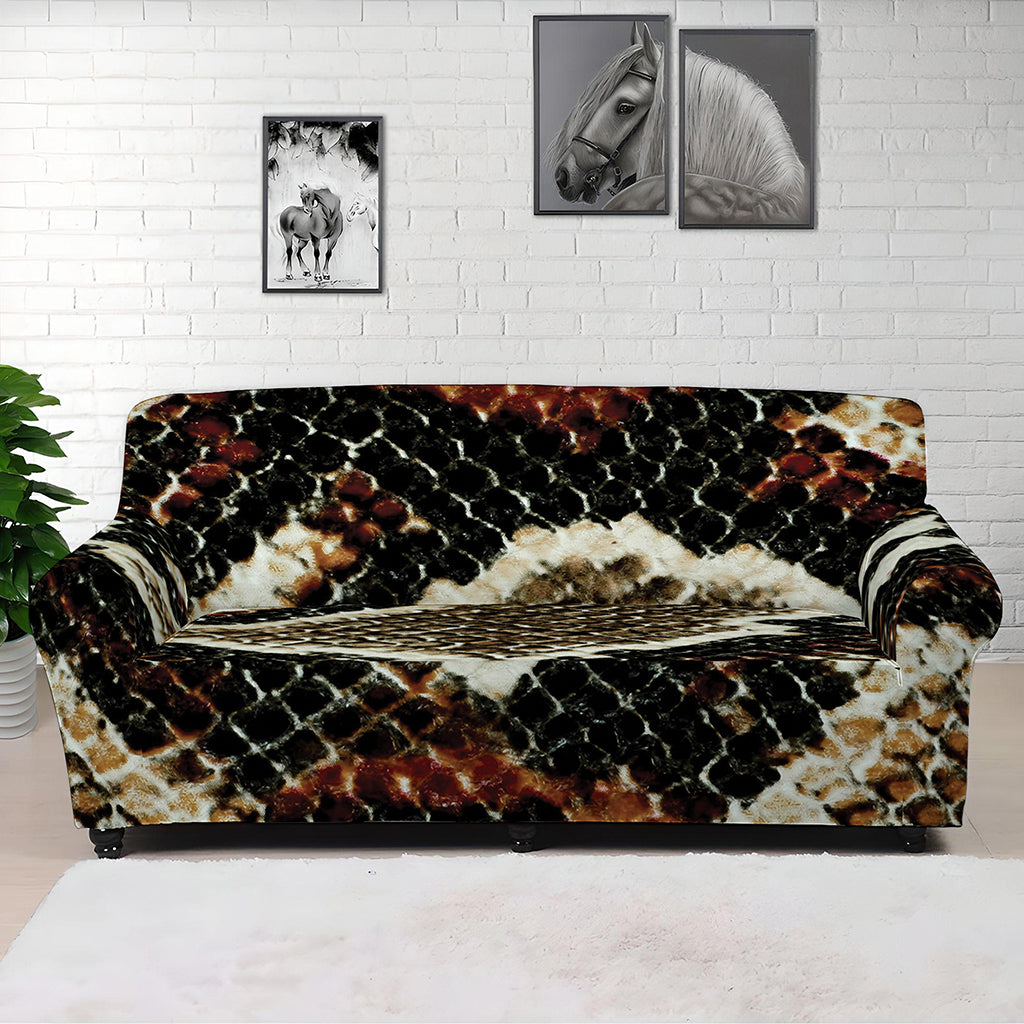 Brown And Black Snakeskin Print Sofa Cover
