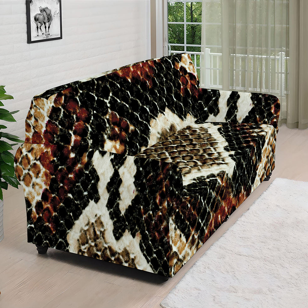 Brown And Black Snakeskin Print Sofa Cover