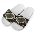 Brown And Black Snakeskin Print White Slide Sandals