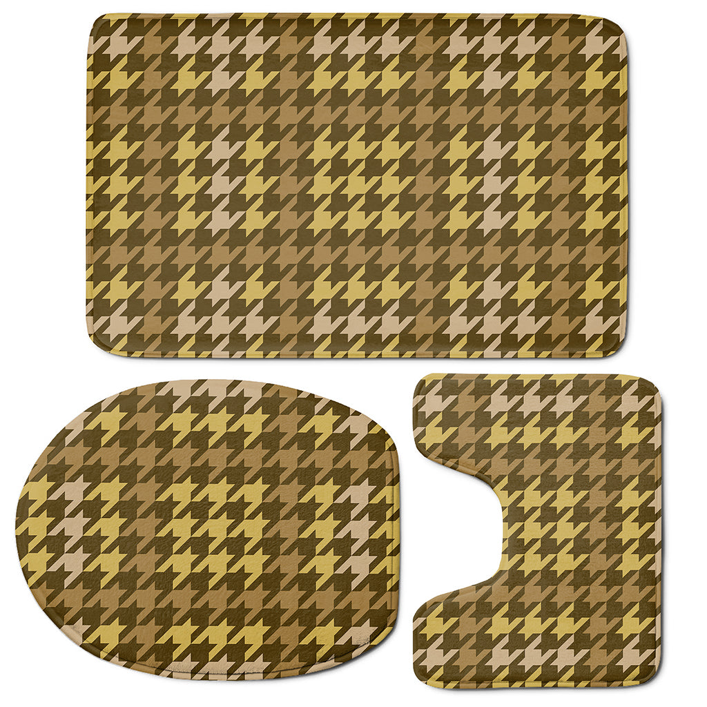 Brown And Tan Houndstooth Pattern Print 3 Piece Bath Mat Set