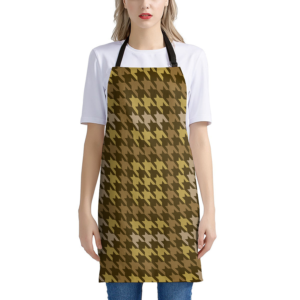 Brown And Tan Houndstooth Pattern Print Apron