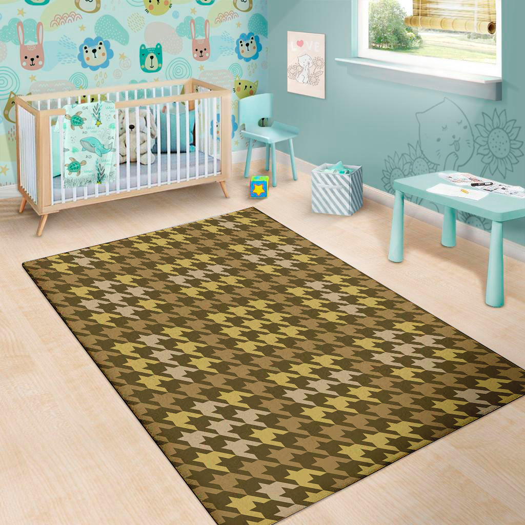 Brown And Tan Houndstooth Pattern Print Area Rug