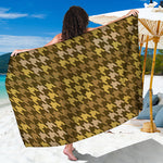 Brown And Tan Houndstooth Pattern Print Beach Sarong Wrap