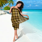 Brown And Tan Houndstooth Pattern Print Beach Sarong Wrap