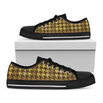 Brown And Tan Houndstooth Pattern Print Black Low Top Shoes