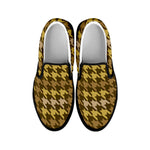 Brown And Tan Houndstooth Pattern Print Black Slip On Shoes