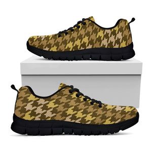 Brown And Tan Houndstooth Pattern Print Black Sneakers