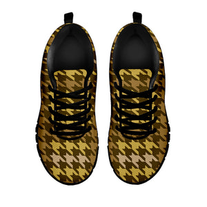 Brown And Tan Houndstooth Pattern Print Black Sneakers